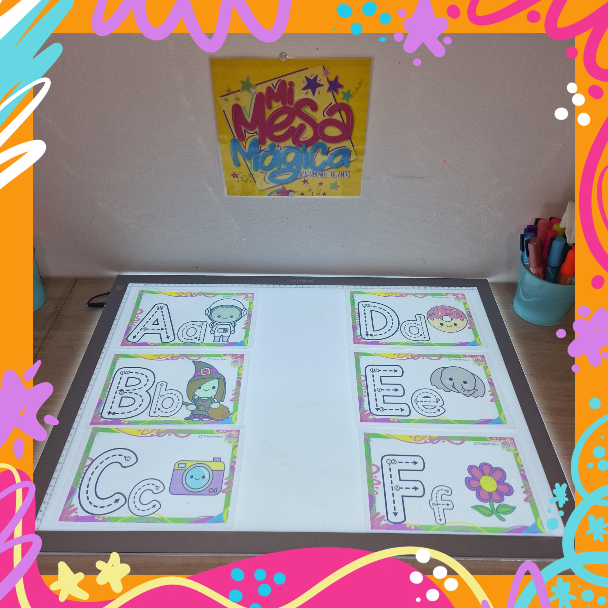 Abecedario doble y números para mesa de luz